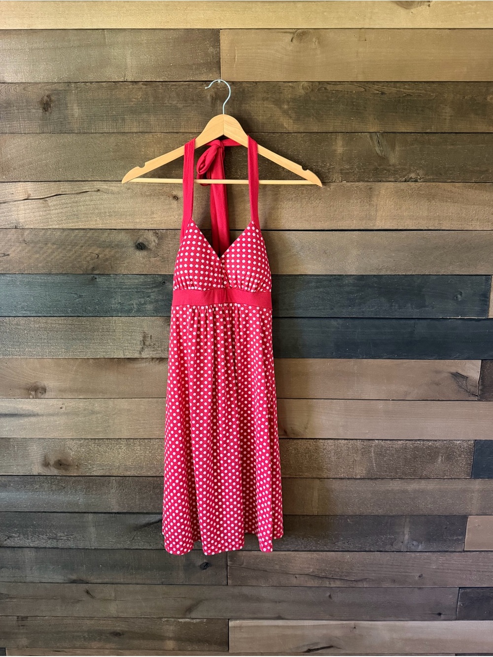 Vanity Red Polka Dot Halter Dress Retro Pinup Rockabilly Small